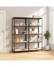 Étagères à 5 niveaux 2pcs Anthracite Acier et bois d'ingénierie | Mobilier & Déco