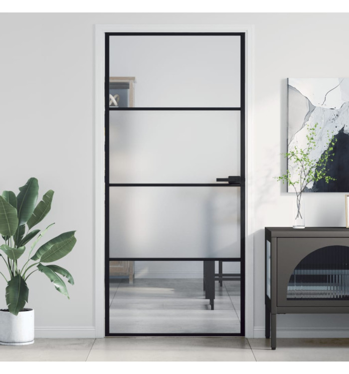 Porte intérieure mince noir 93x201,5 cm verre trempé aluminium | Mobilier & Déco