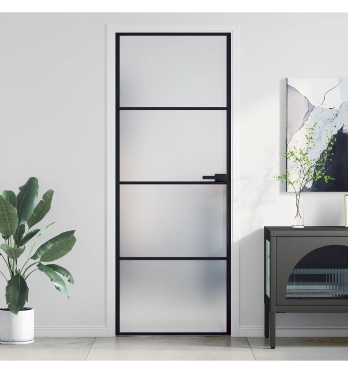 Porte intérieure mince noir 76x201,5 cm verre trempé aluminium | Mobilier & Déco