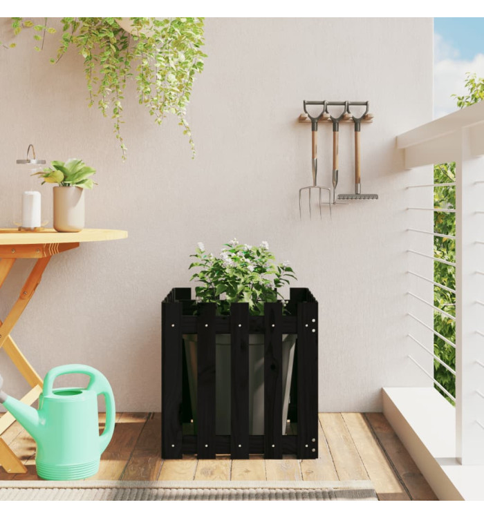 Jardinière avec design de clôture noir 50x50x50 cm pin massif | Mobilier & Déco