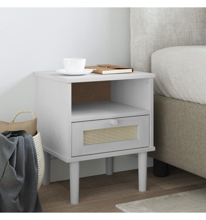 Table de chevet SENJA aspect de rotin blanc bois de pin massif | Mobilier & Déco