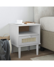 Table de chevet SENJA aspect de rotin blanc bois de pin massif | Mobilier & Déco