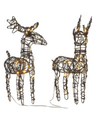 Décorations de Noël 2 pcs rennes 80 LED blanc chaud rotin | Mobilier & Déco