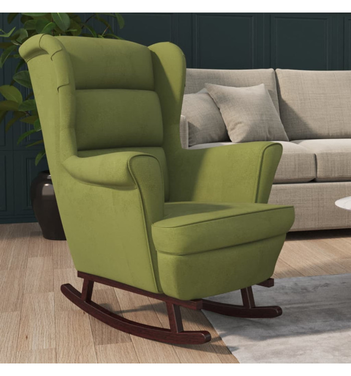 Fauteuil à bascule et pieds en bois d'hévéa Vert clair Velours | Mobilier & Déco