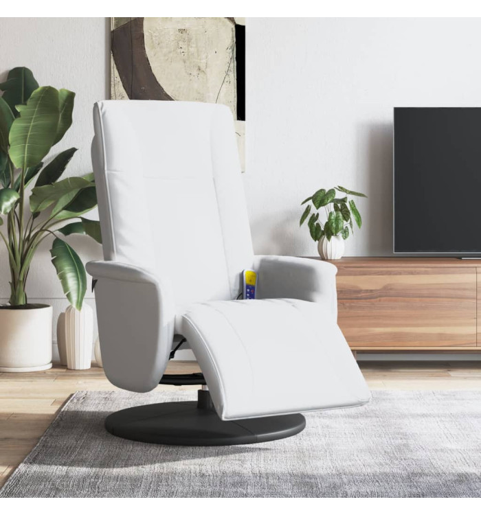 Fauteuil inclinable de massage repose-pieds blanc similicuir | Mobilier & Déco