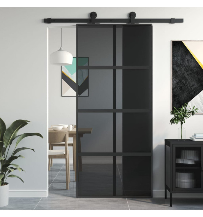 Porte coulissante noir 90x205 cm verre trempé aluminium | Mobilier & Déco
