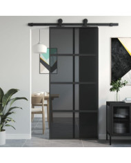 Porte coulissante noir 90x205 cm verre trempé aluminium | Mobilier & Déco