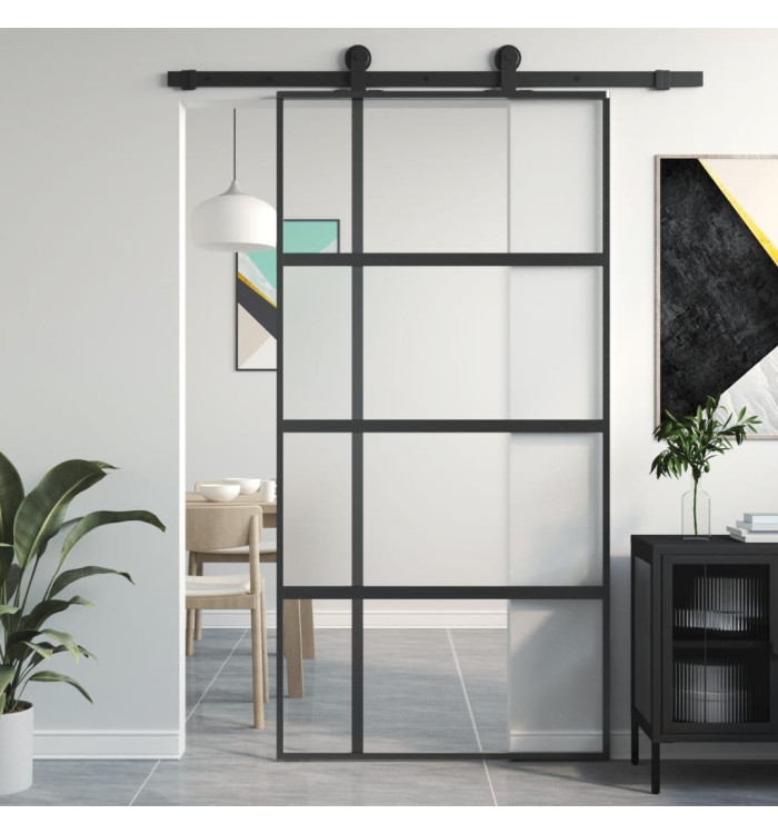 Porte coulissante noir 102,5x205 cm verre trempé aluminium | Mobilier & Déco