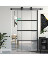 Porte coulissante noir 102,5x205 cm verre trempé aluminium | Mobilier & Déco