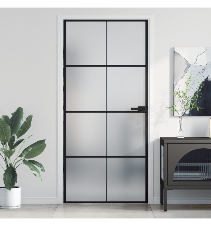 Porte intérieure mince noir 93x201,5 cm verre trempé aluminium | Mobilier & Déco