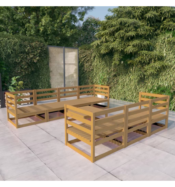 Salon de jardin 8 pcs marron miel bois de pin massif | Mobilier & Déco