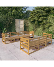 Salon de jardin 8 pcs marron miel bois de pin massif | Mobilier & Déco