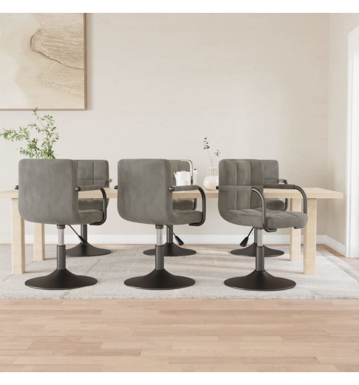 Chaises pivotantes à manger lot de 6 gris clair velours | Mobilier & Déco