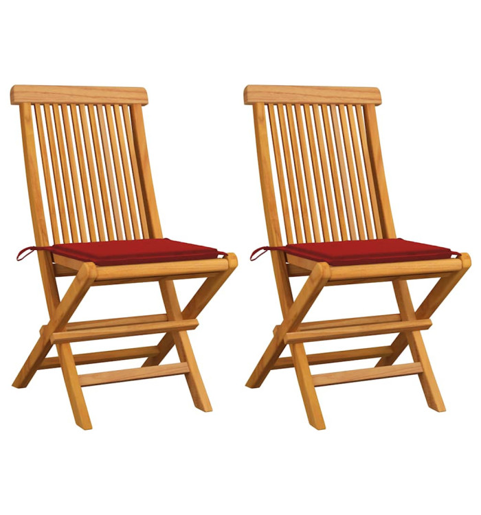 Chaises de jardin et coussins rouge lot de 2 Bois teck massif | Mobilier & Déco