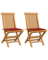 Chaises de jardin et coussins rouge lot de 2 Bois teck massif | Mobilier & Déco