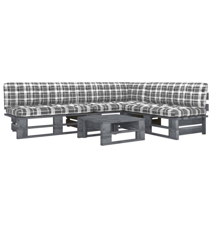 Salon de jardin palette 4pcs avec coussins Pin imprégné de gris | Mobilier & Déco