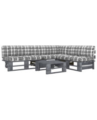 Salon de jardin palette 4pcs avec coussins Pin imprégné de gris | Mobilier & Déco