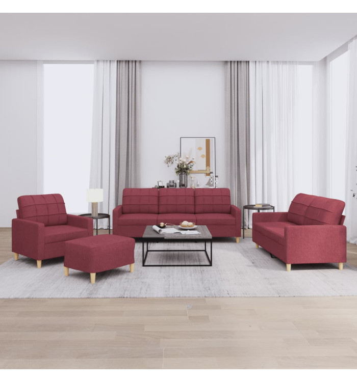 Ensemble de canapés 4 pcs avec coussins Rouge bordeaux Tissu | Mobilier & Déco