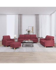 Ensemble de canapés 4 pcs avec coussins Rouge bordeaux Tissu | Mobilier & Déco