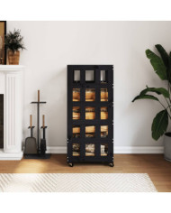 Porte-bûches avec roulettes noir 40x49x110 cm bois massif pin | Mobilier & Déco