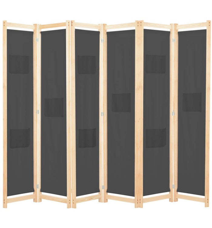 Cloison de séparation 6 panneaux Gris 240 x 170 x 4 cm Tissu | Mobilier & Déco