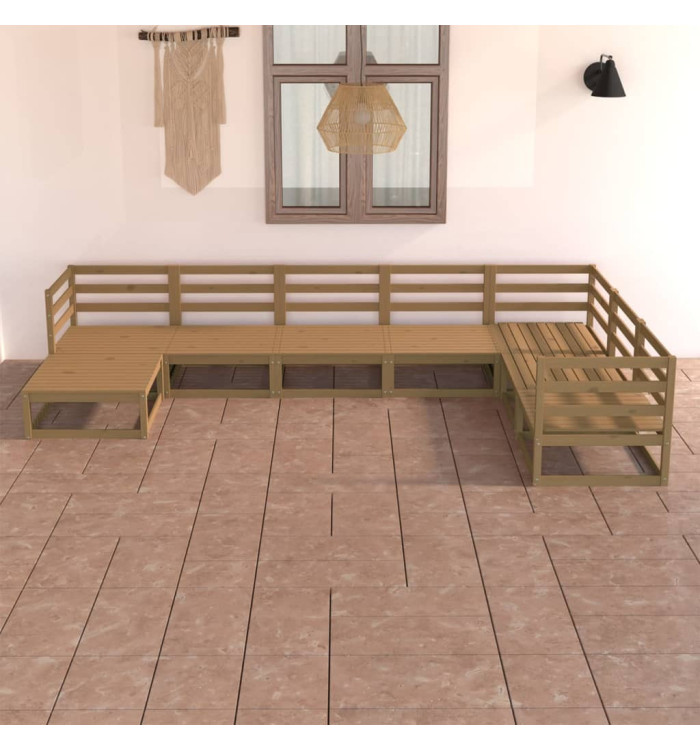 Salon de jardin 7 pcs marron miel bois de pin massif | Mobilier & Déco