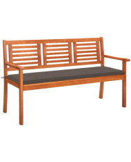 Banc de jardin 3 places avec coussin 150 cm Bois d'eucalyptus | Mobilier & Déco
