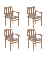 Chaises de jardin empilables avec coussins lot de 4 Teck solide | Mobilier & Déco