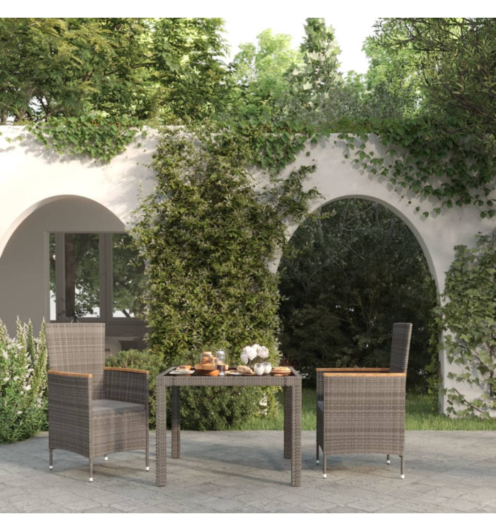Ensemble à manger d'extérieur 3 pcs et coussins Résine tressée | Mobilier & Déco