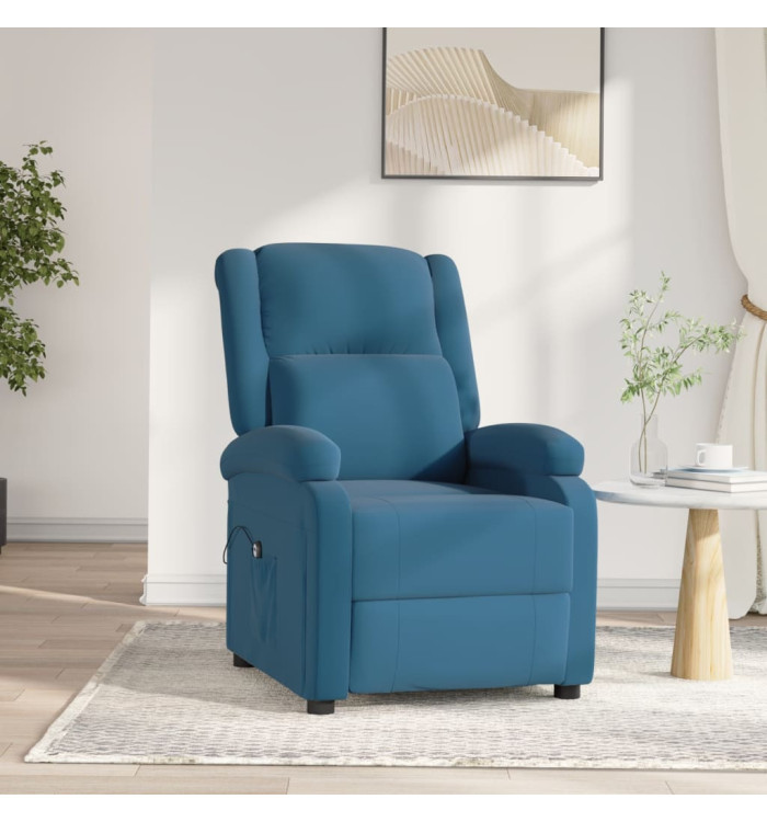 Fauteuil inclinable électrique bleu velours | Mobilier & Déco