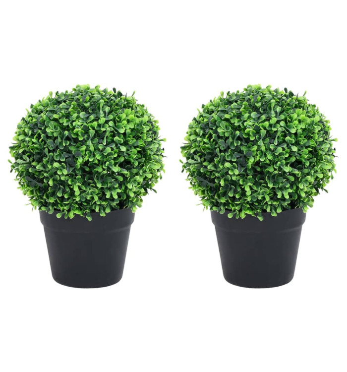 Plantes de buis artificiel 2 pcs avec pots Boule Vert 37 cm | Mobilier & Déco