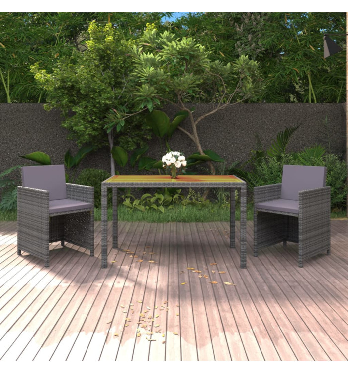 Ensemble à manger de jardin coussins 3pcs Résine tressée Gris | Mobilier & Déco