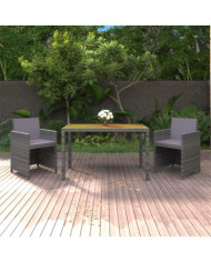 Ensemble à manger de jardin coussins 3pcs Résine tressée Gris | Mobilier & Déco