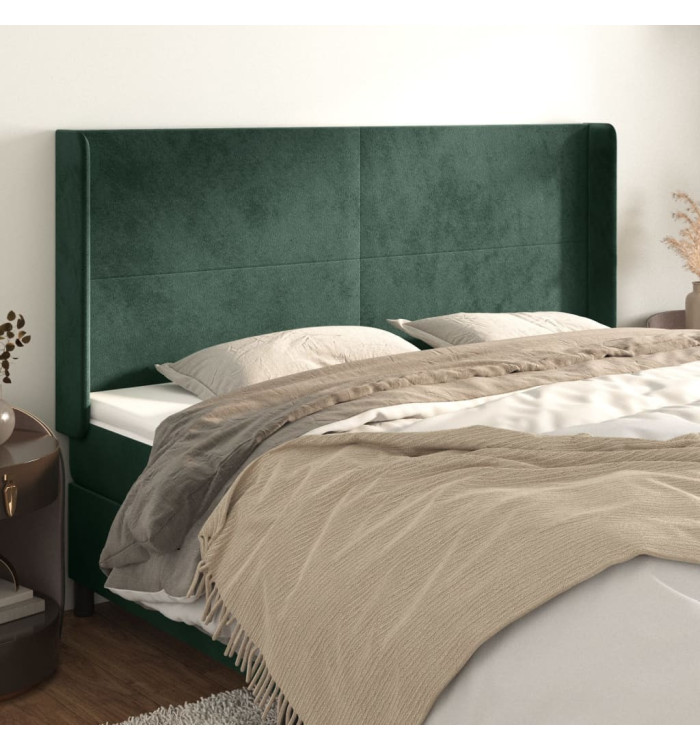 Tête de lit avec oreilles Vert foncé 163x16x118/128 cm Velours | Mobilier & Déco