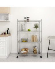 Étagère de rangement 4 niveaux et roues 90x35x142 cm chrome | Mobilier & Déco