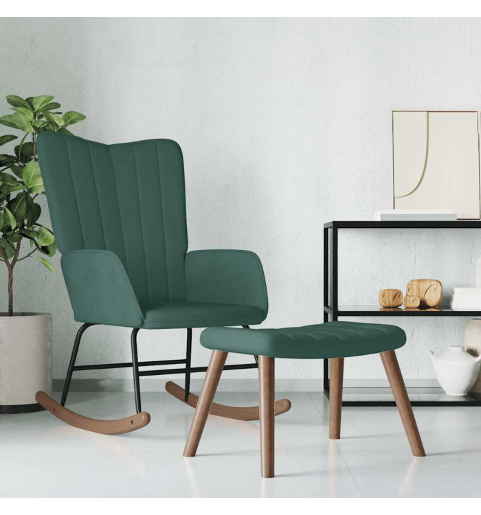 Chaise à bascule avec repose-pied Vert foncé Velours | Mobilier & Déco