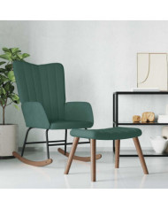 Chaise à bascule avec repose-pied Vert foncé Velours | Mobilier & Déco