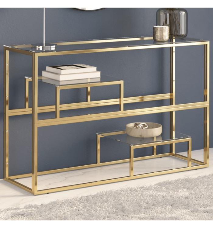 Table console doré acier inoxydable et verre trempé | Mobilier & Déco
