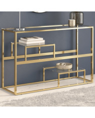 Table console doré acier inoxydable et verre trempé | Mobilier & Déco