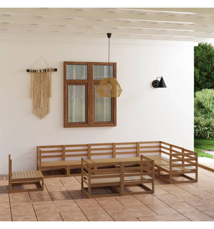 Salon de jardin 10 pcs marron miel bois de pin massif | Mobilier & Déco