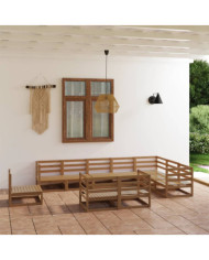 Salon de jardin 10 pcs marron miel bois de pin massif | Mobilier & Déco