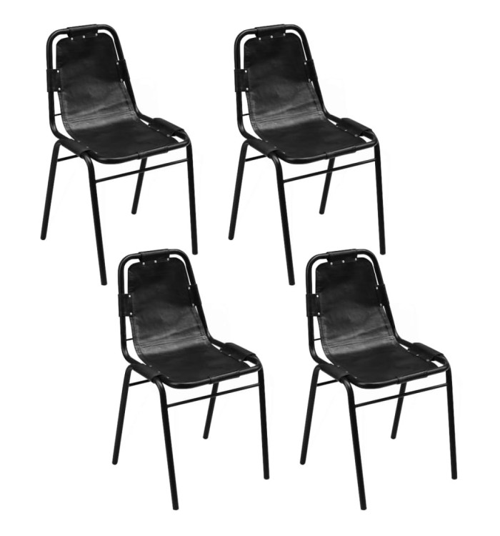 Chaises à manger lot de 4 noir cuir véritable | Mobilier & Déco