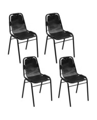 Chaises à manger lot de 4 noir cuir véritable | Mobilier & Déco