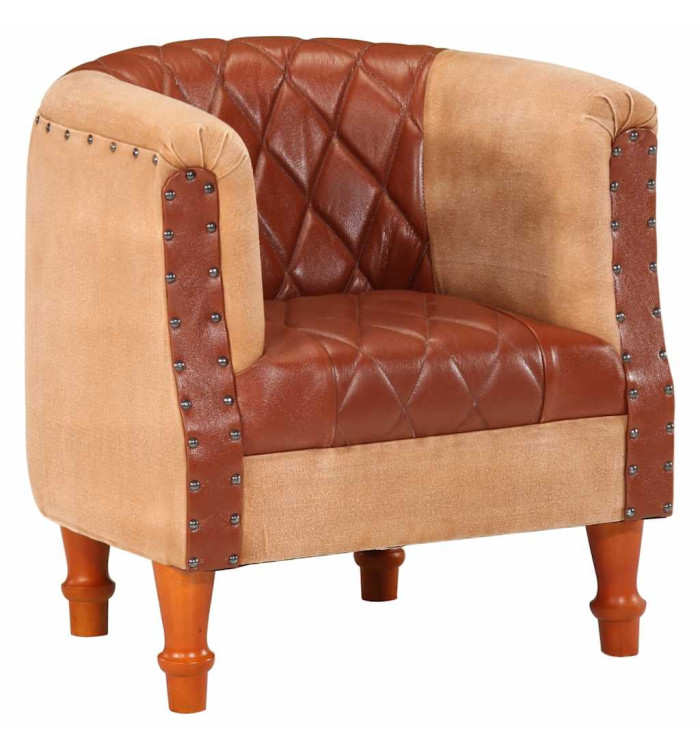 Chaise cabriolet marron cuir véritable bois de manguier massif | Mobilier & Déco
