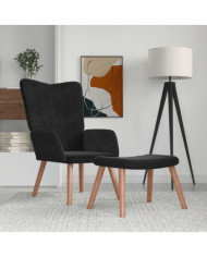 Chaise de relaxation avec repose-pied Noir Velours | Mobilier & Déco