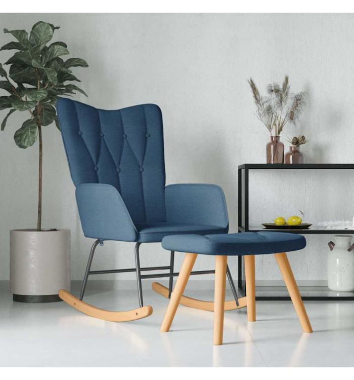 Chaise à bascule avec repose-pied Bleu Tissu | Mobilier & Déco