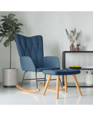 Chaise à bascule avec repose-pied Bleu Tissu | Mobilier & Déco
