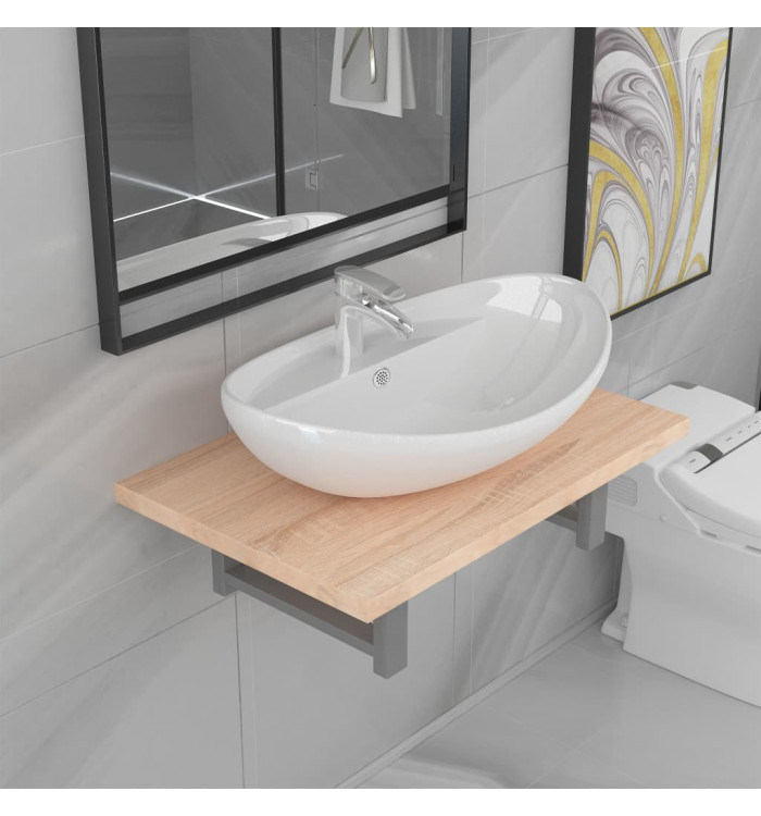 Meuble de salle de bain en deux pièces Céramique Chêne | Mobilier & Déco