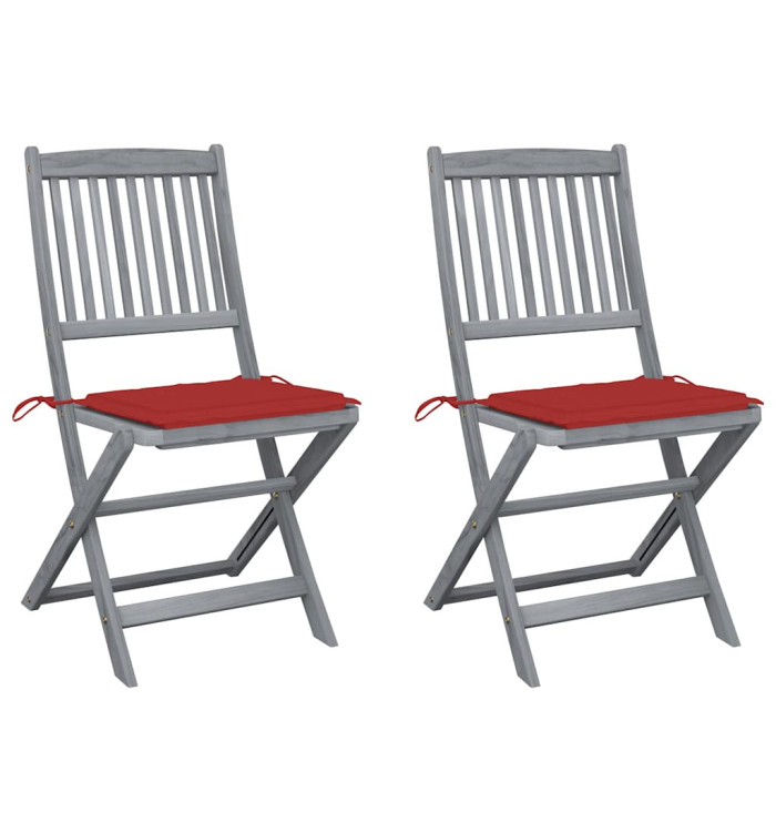 Chaises pliables d'extérieur lot de 2 et coussins Bois d'acacia | Mobilier & Déco