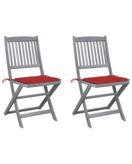 Chaises pliables d'extérieur lot de 2 et coussins Bois d'acacia | Mobilier & Déco